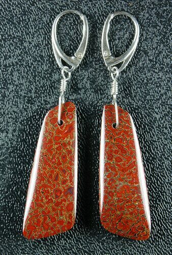 Ruby Red, Agatized Dinosaur Bone (Gembone) Earrings #84750